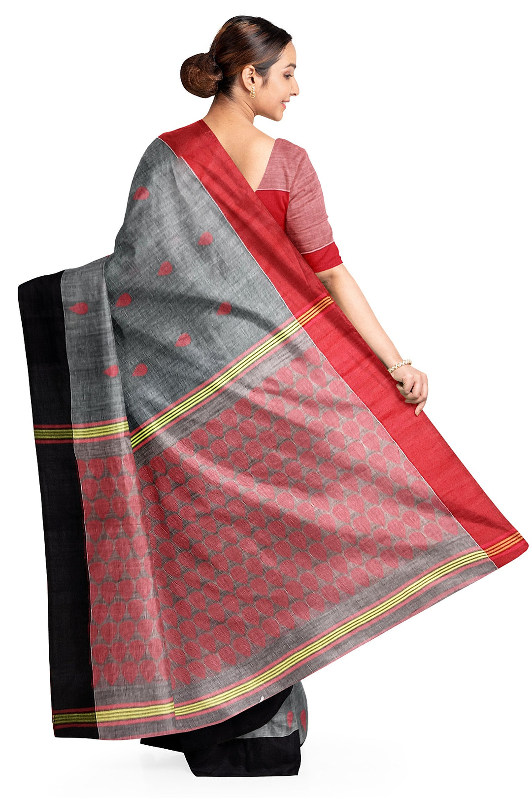 Handloom soft cotton saree in grey with jamdani pallu