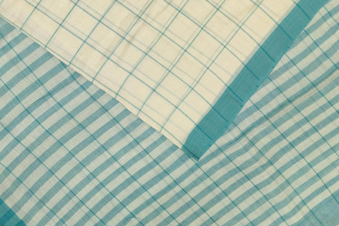 Soft cotton saree in off white in checks