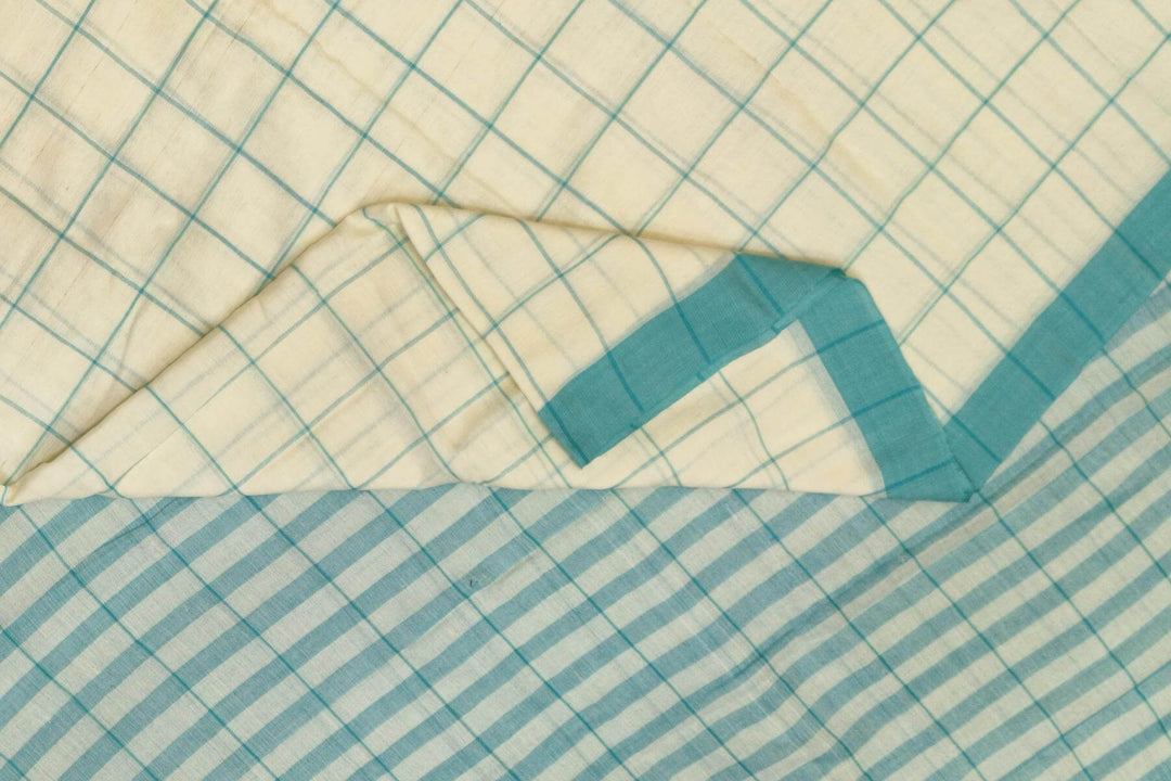 Soft cotton saree in off white in checks