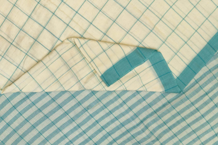 Soft cotton saree in off white in checks
