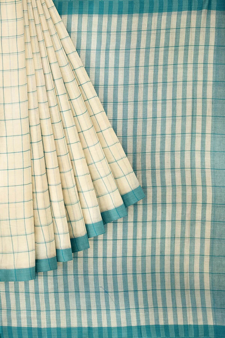 Soft cotton saree in off white in checks