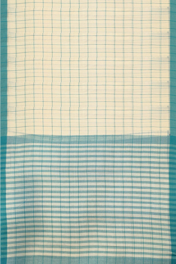 Soft cotton saree in off white in checks