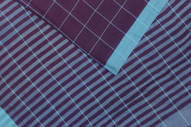 Soft cotton saree in purple in checks