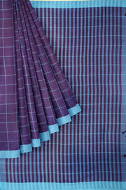 Soft cotton saree in purple in checks