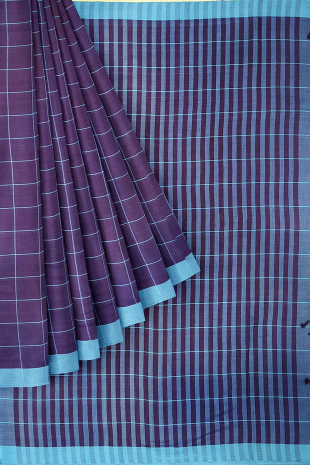 Soft cotton saree in purple in checks