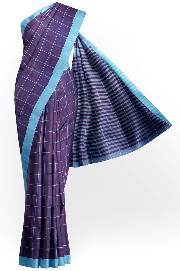 Soft cotton saree in purple in checks