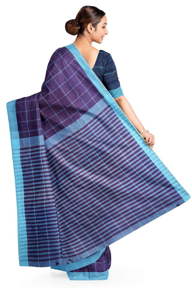 Soft cotton saree in purple in checks