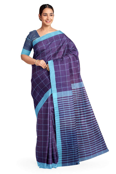 Soft cotton saree in purple in checks