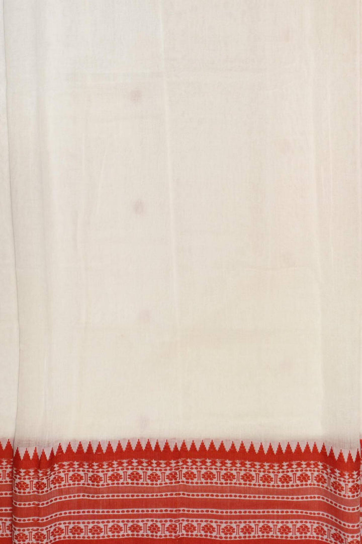 Mercersed cotton saree in white with bhujodi worked   pallu & border.