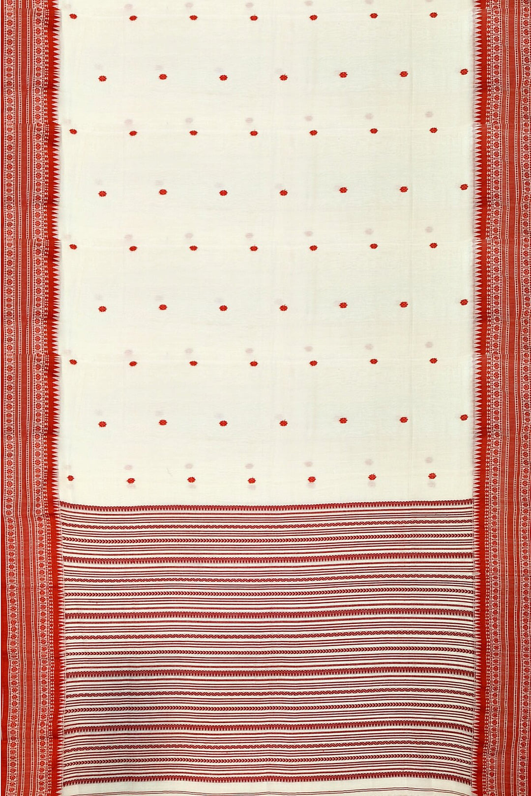 Mercersed cotton saree in white with bhujodi worked   pallu & border.