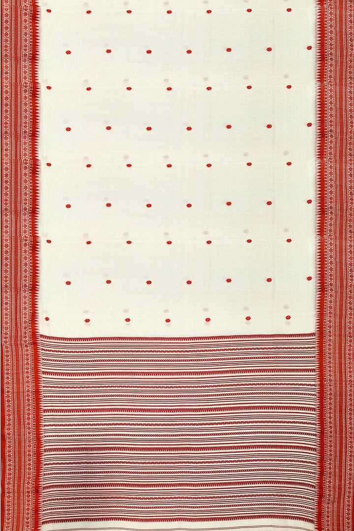 Mercersed cotton saree in white with bhujodi worked   pallu & border.