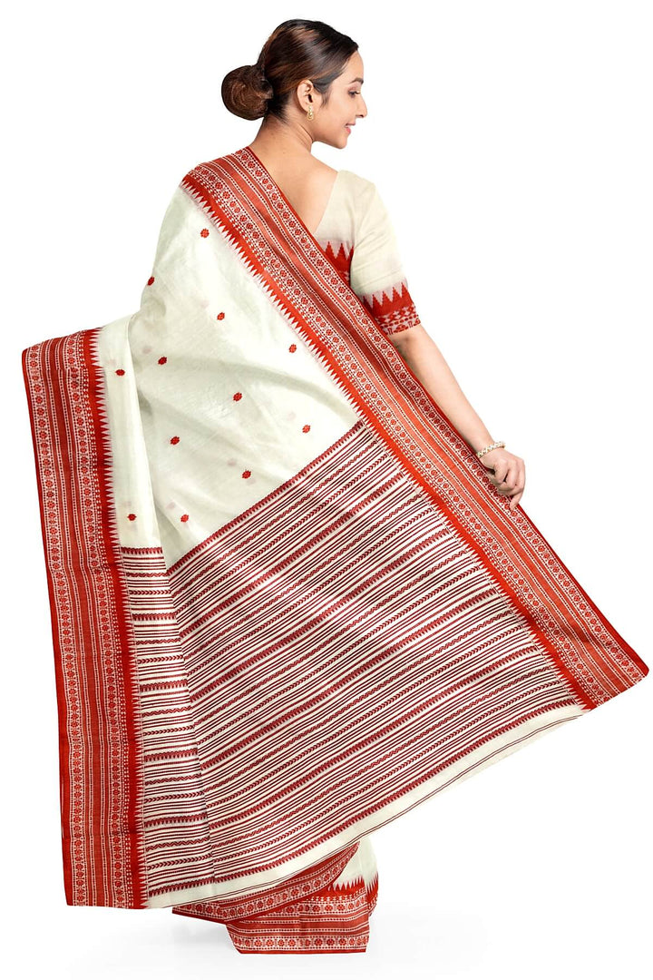 Mercersed cotton saree in white with bhujodi worked   pallu & border.