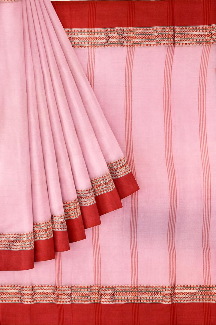 Soft cotton saree in pink with Dhonekali thread work pallu & border