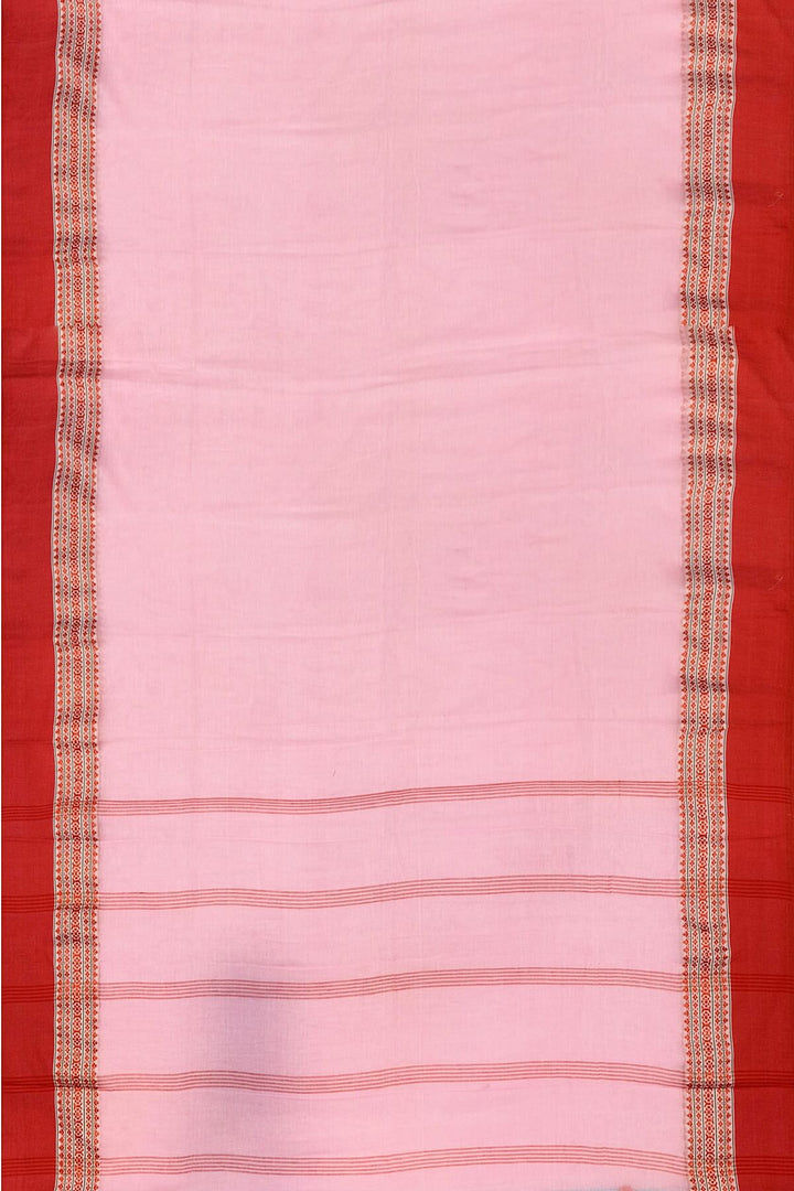 Soft cotton saree in pink with Dhonekali thread work pallu & border