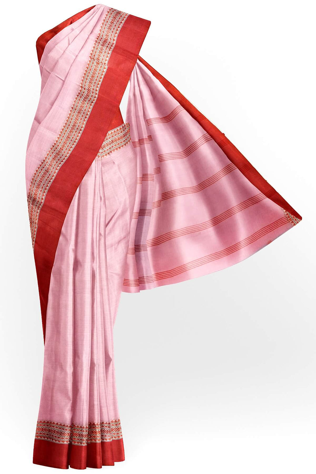 Soft cotton saree in pink with Dhonekali thread work pallu & border