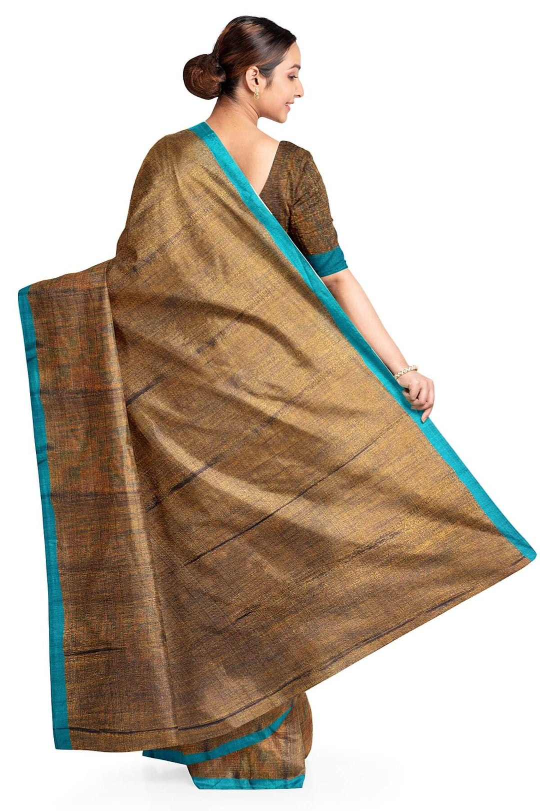 Small border soft tissue cotton saree in copper