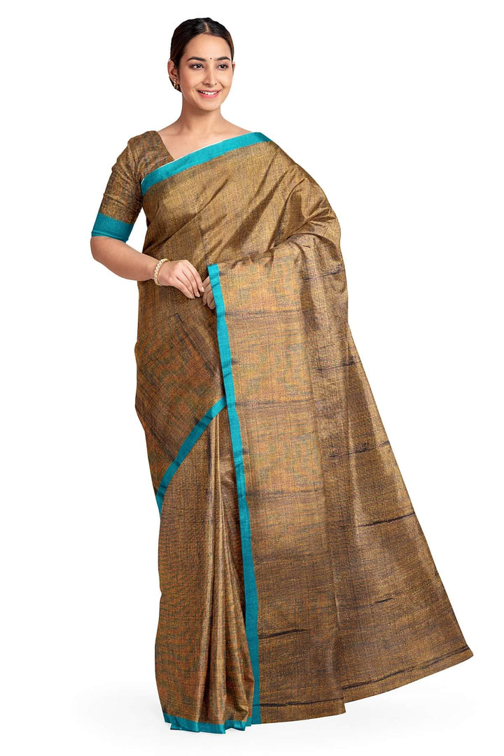 Small border soft tissue cotton saree in copper