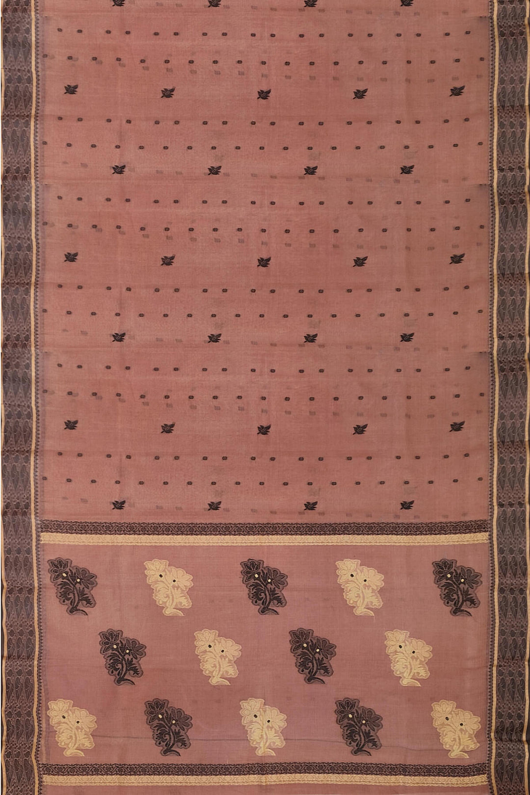 Cotton saree in onion pink with floral motifs in Jamdani weave