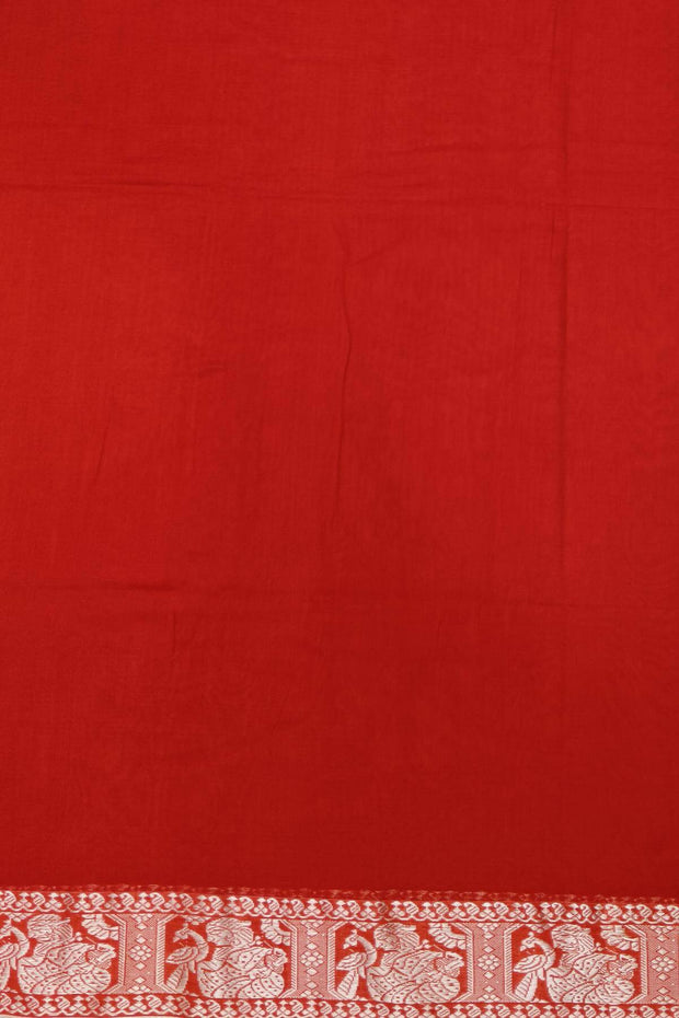 Baluchari cotton saree in red with small floral motifs