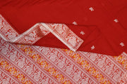 Baluchari cotton saree in red with small floral motifs