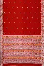 Baluchari cotton saree in red with small floral motifs