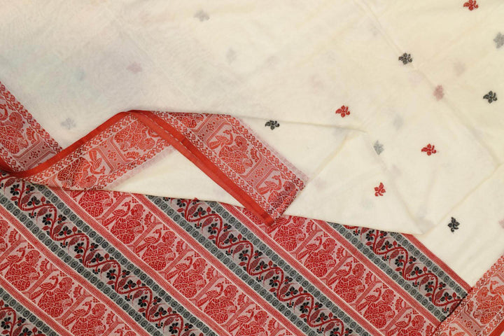 Baluchari cotton saree in cream with small floral motifs