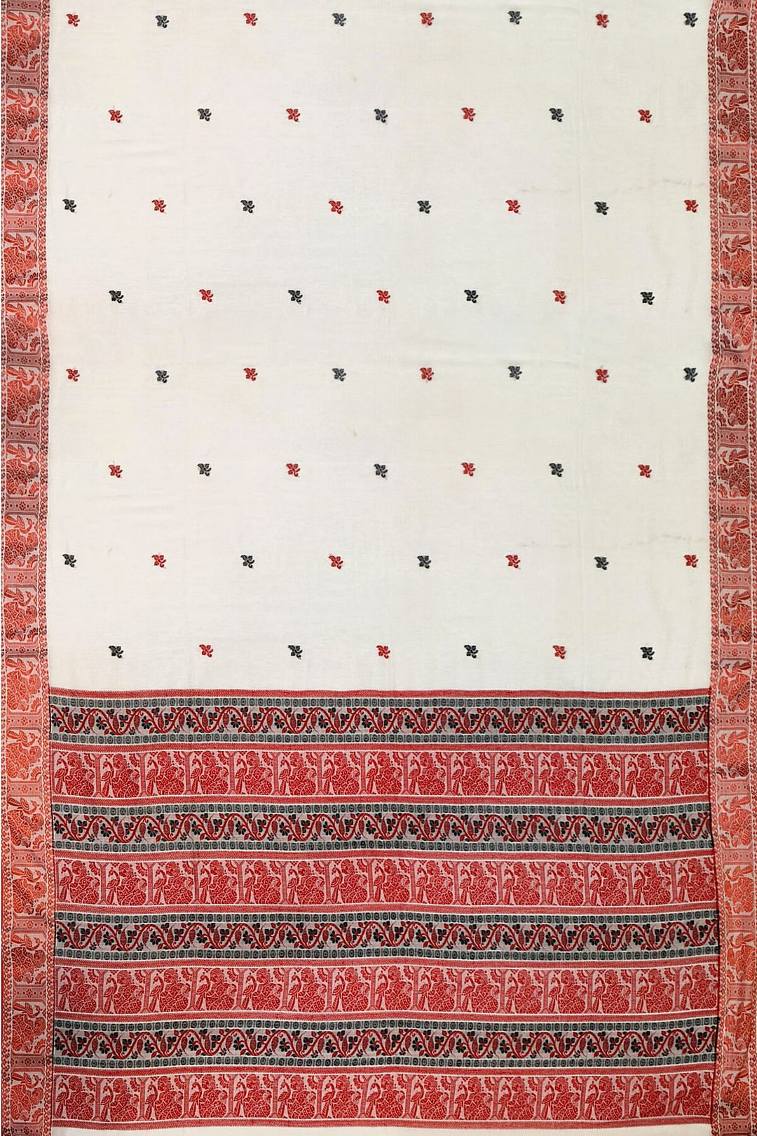 Baluchari cotton saree in cream with small floral motifs