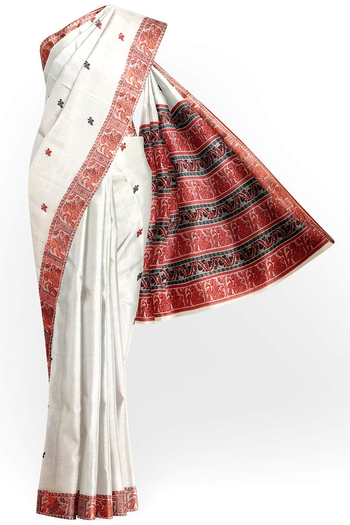 Baluchari cotton saree in cream with small floral motifs