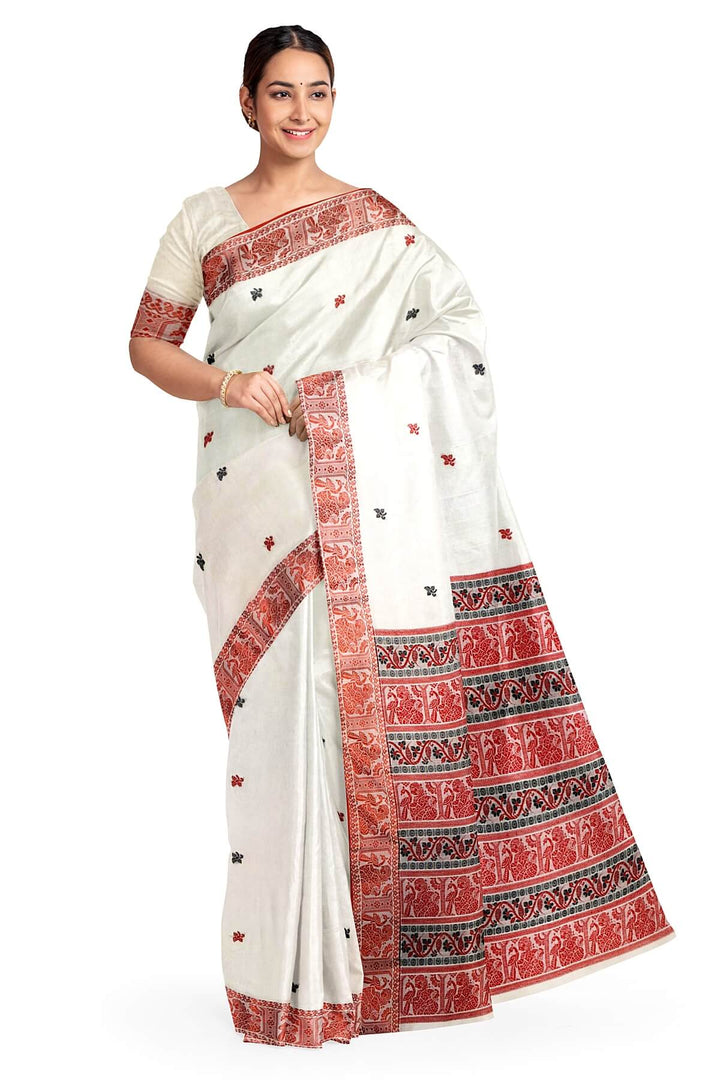Baluchari cotton saree in cream with small floral motifs