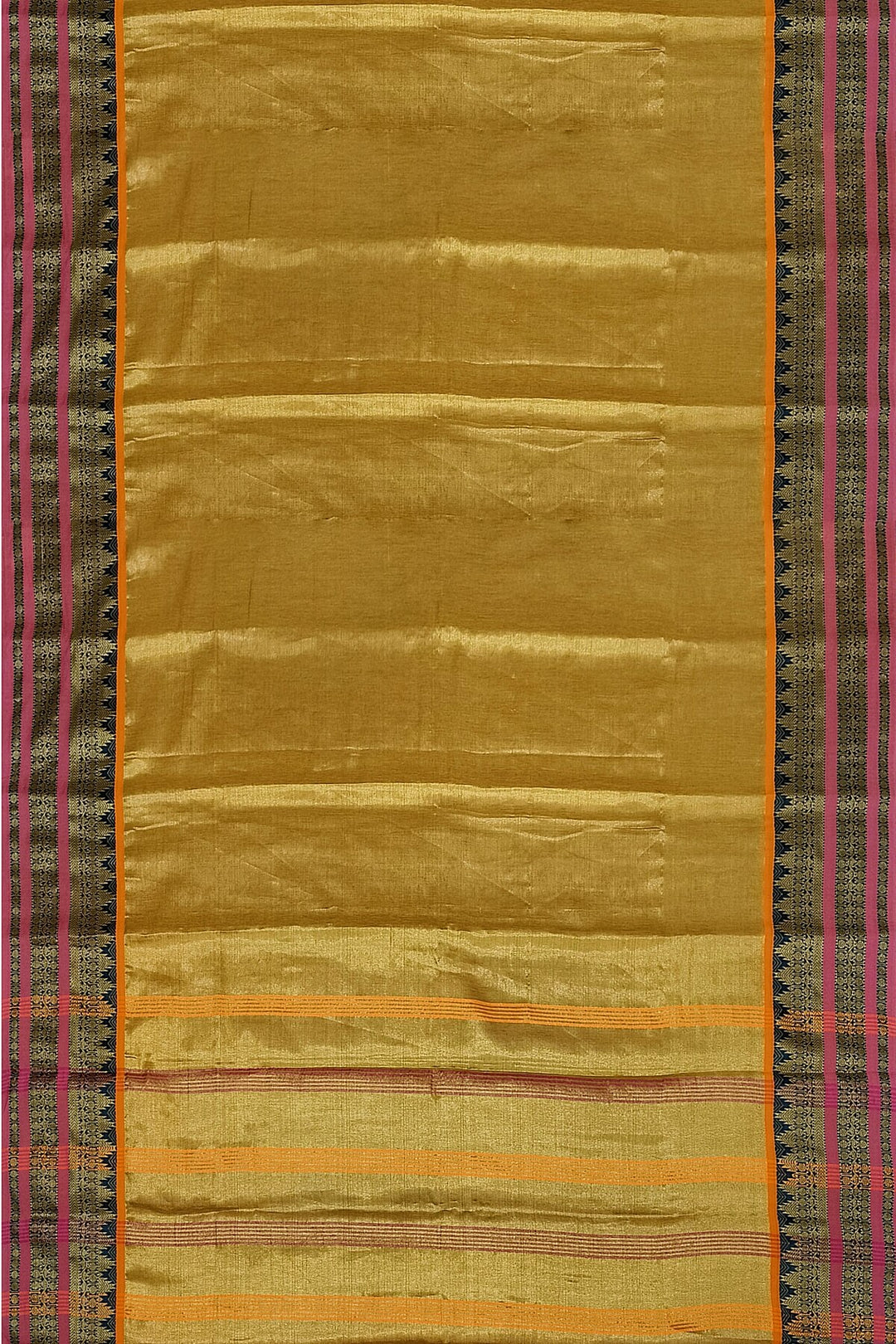 Soft tissue cotton saree in gold with temple border