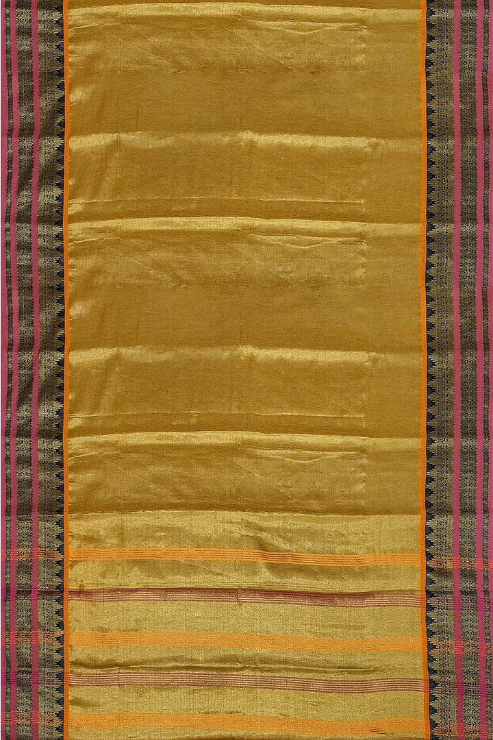 Soft tissue cotton saree in gold with temple border