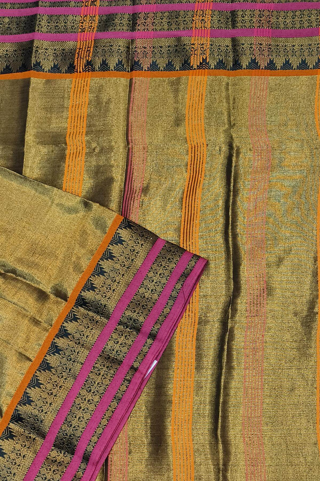 Soft tissue cotton saree in metallic green