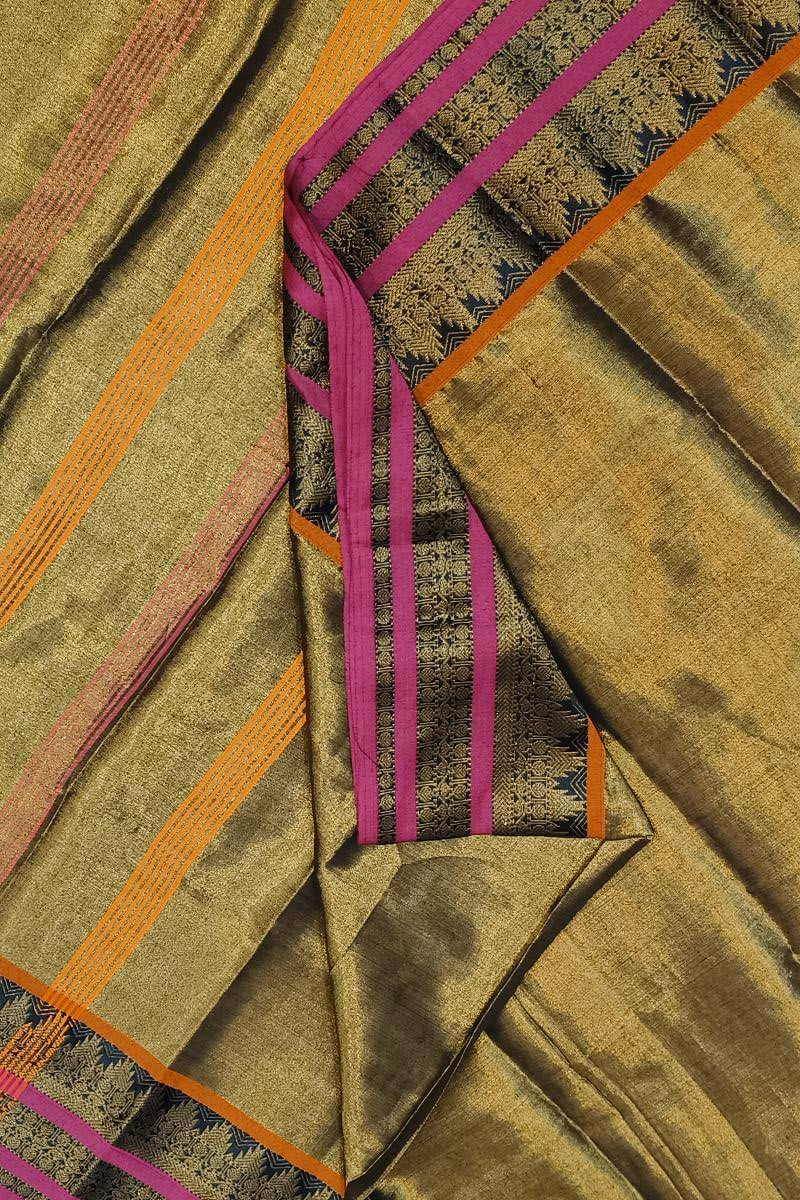 Soft tissue cotton saree in metallic green