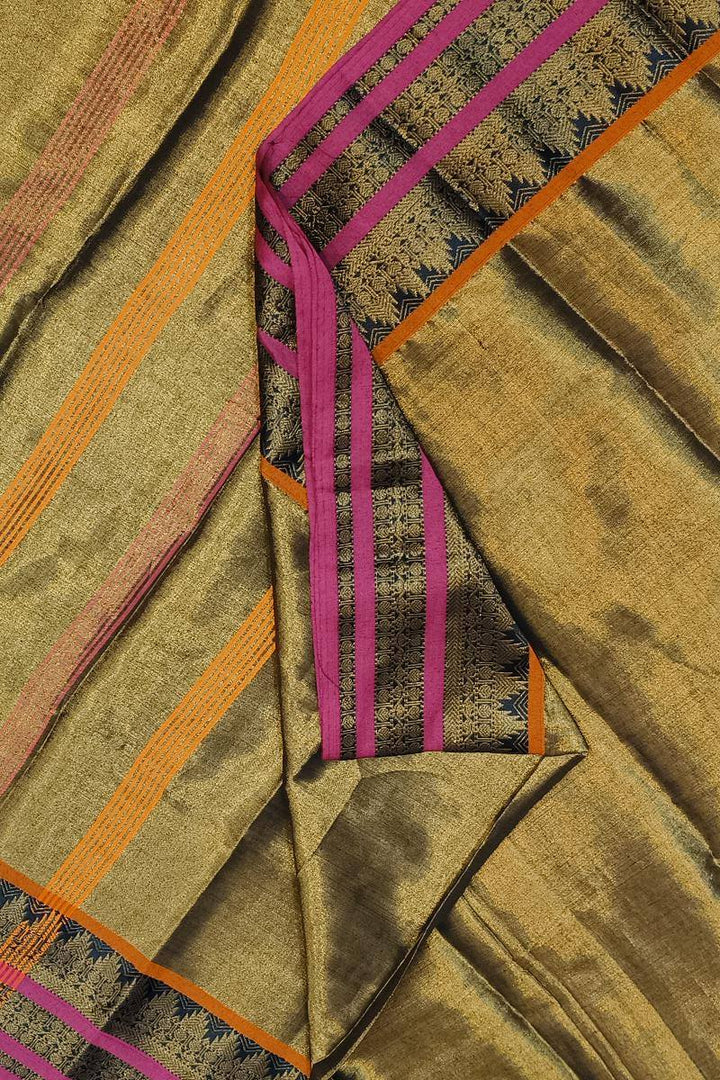 Soft tissue cotton saree in metallic green