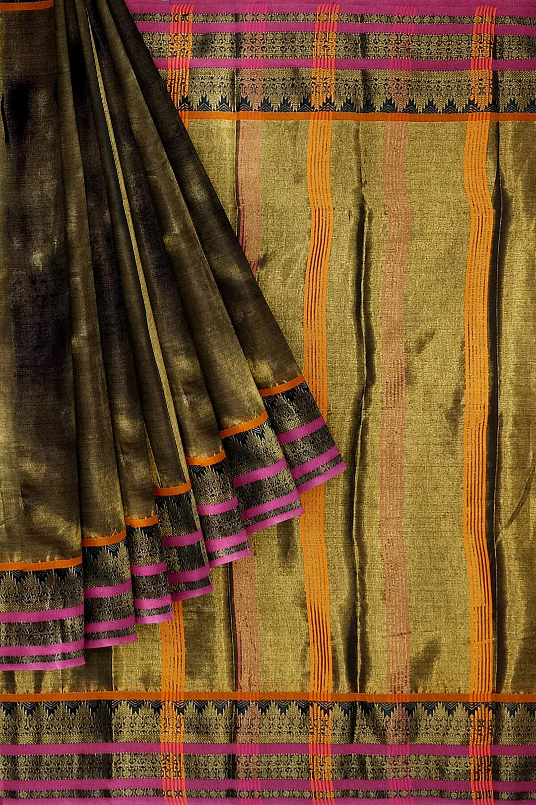 Soft tissue cotton saree in metallic green