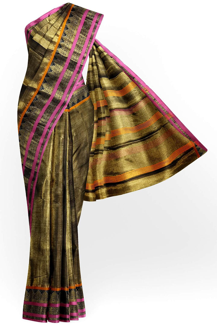 Soft tissue cotton saree in metallic green