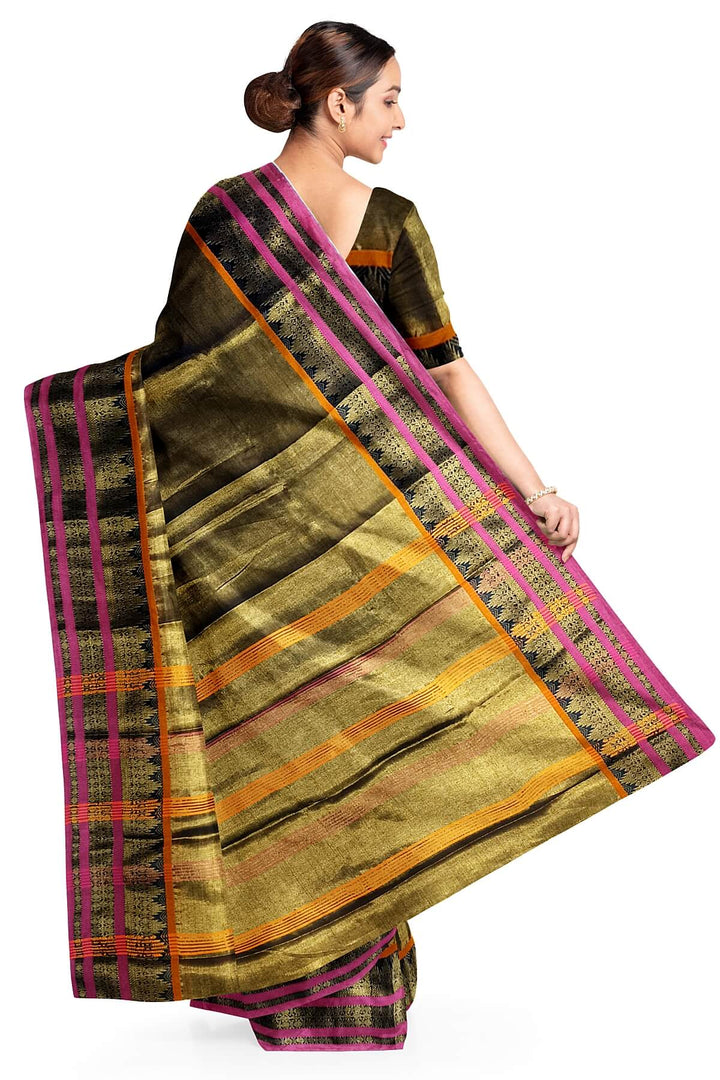Soft tissue cotton saree in metallic green