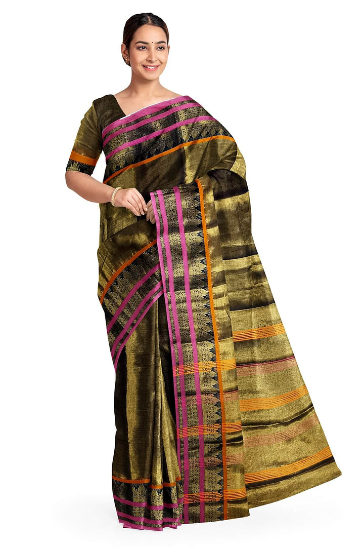 Soft tissue cotton saree in metallic green
