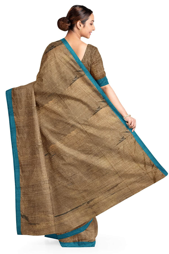 Small border soft tissue cotton saree in olive green