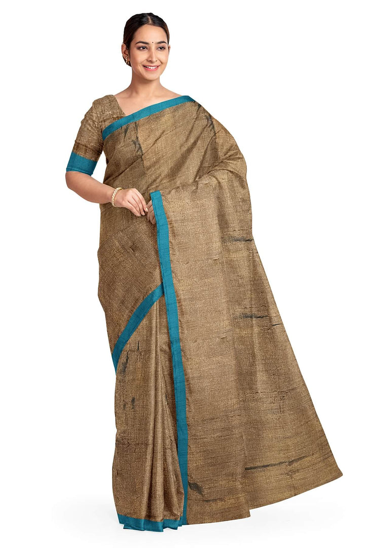 Small border soft tissue cotton saree in olive green