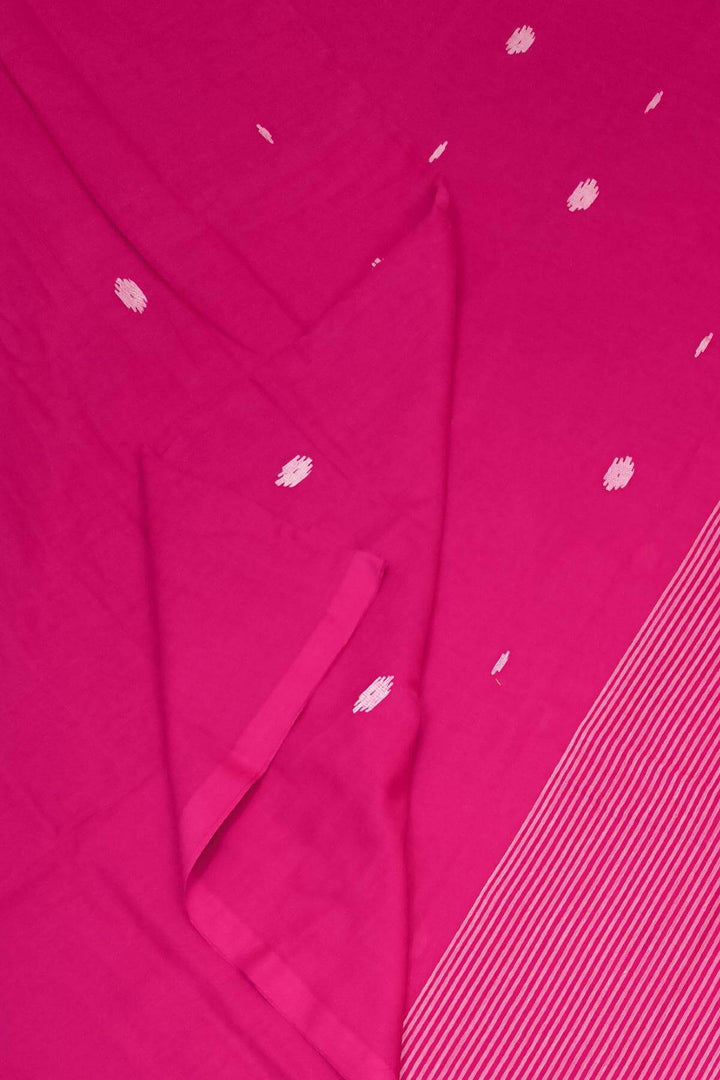 Handwoven Bengal mul cotton saree in pink with jamdani weave