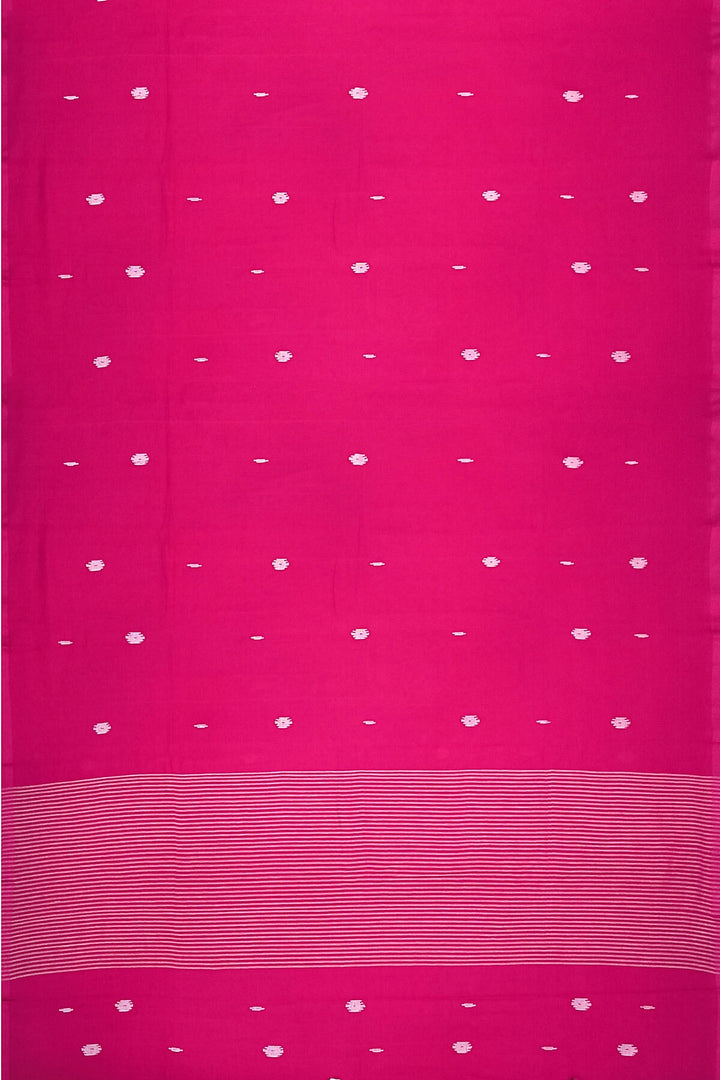 Handwoven Bengal mul cotton saree in pink with jamdani weave