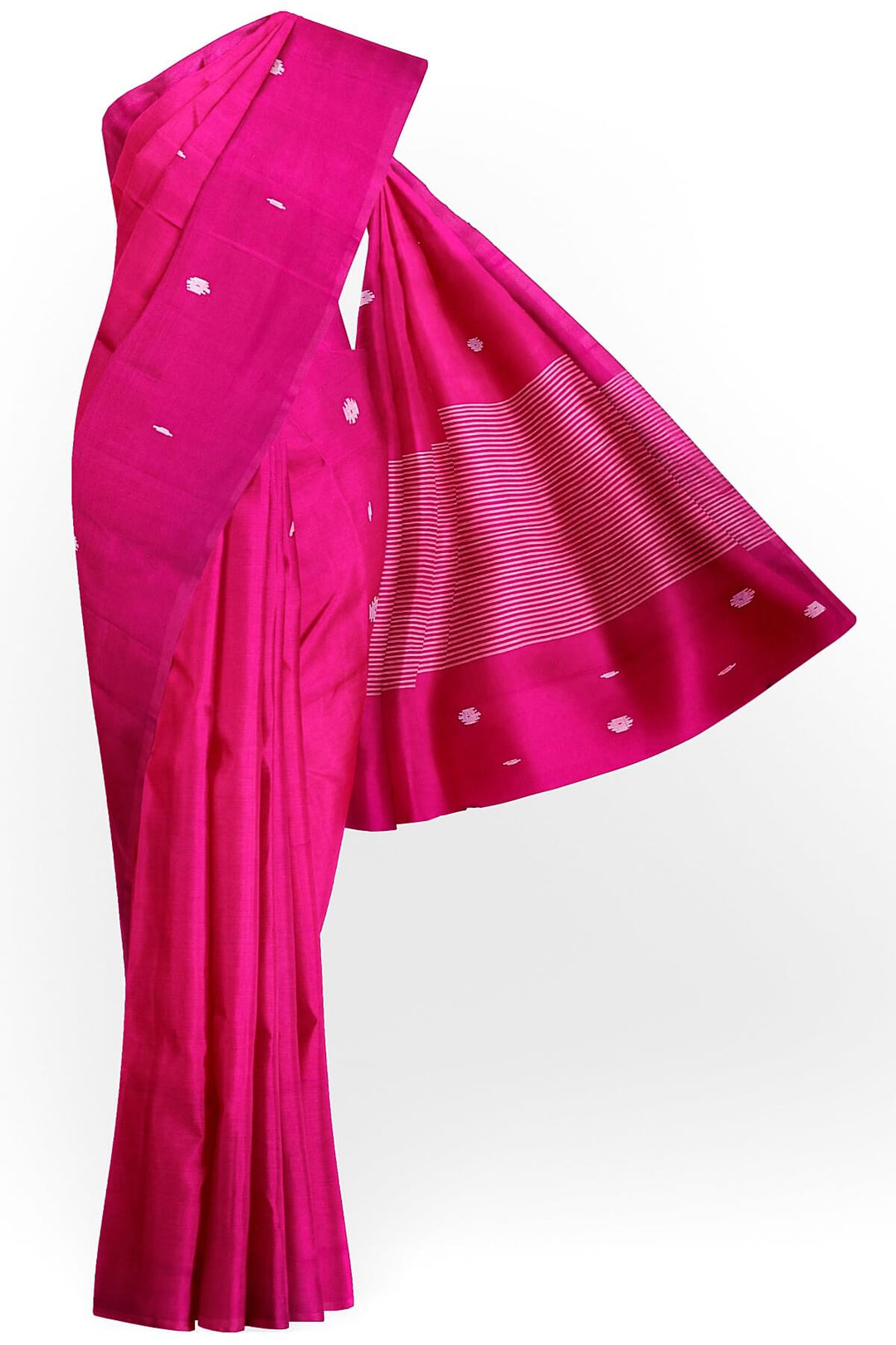 Handwoven Bengal mul cotton saree in pink with jamdani weave
