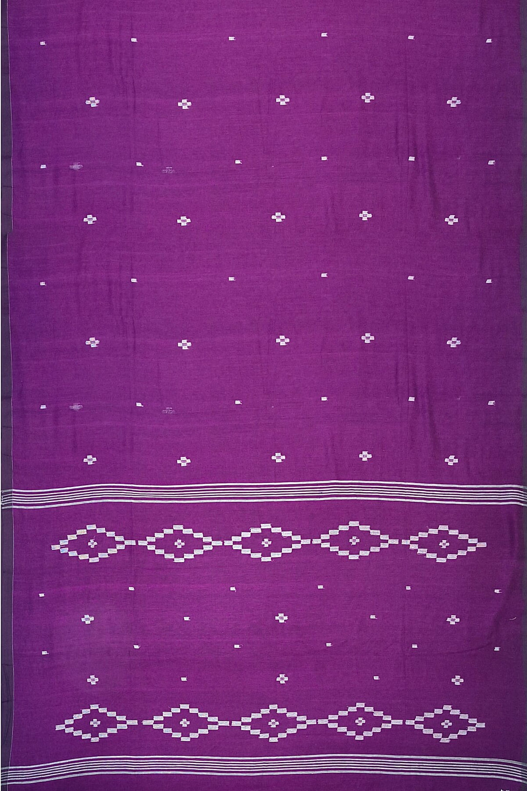 Handwoven Bengal mul cotton saree in  purple with jamdani weave