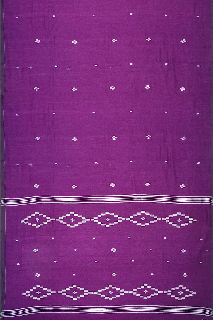 Handwoven Bengal mul cotton saree in  purple with jamdani weave