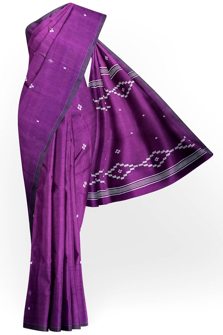 Handwoven Bengal mul cotton saree in  purple with jamdani weave