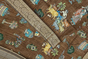 Dola silk saree in village theme in oak brown