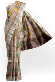 Dola silk saree in pichwai design in chickoo colour