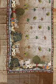 Dola silk saree in pichwai design in sepia
