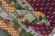 Dola silk saree in leaf pattern with skirt border in burgundy